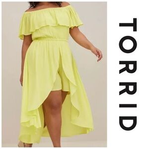 TORRID Size 4 4X Midi Gauze Off-Shoulder Walk-Through Dress in Yellow